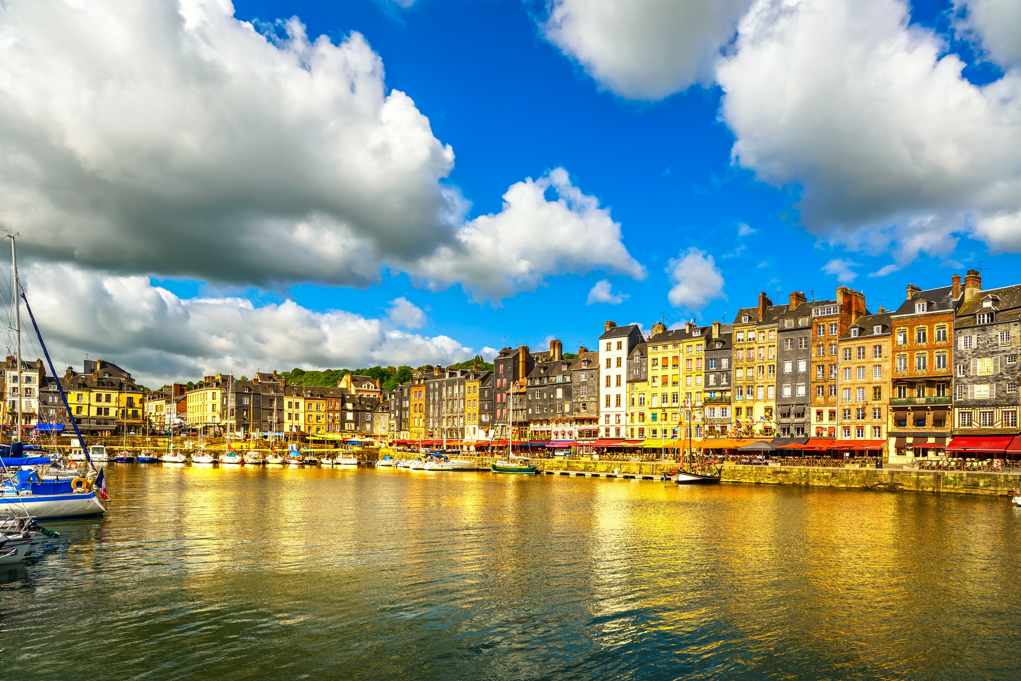 Honfleur skyline harbor and water. Normandy, France
